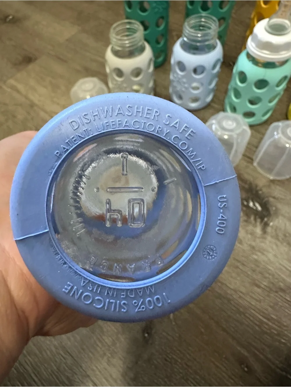 Silicone set Sleeve Glass Baby Bottle - Teal, Mint, Yellow, Gray, Blue - Picture 4 of 8
